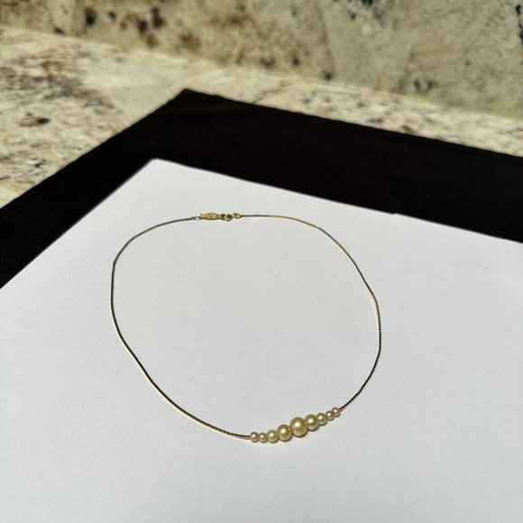 Signed Napier Gold Tone / Faux Pearl Bead Necklace 16 Inch - Picture 8 of 10